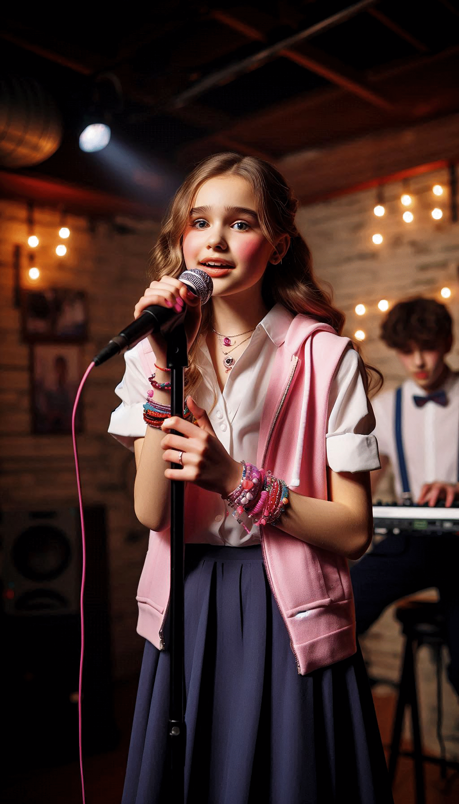 muchacha joven cantando